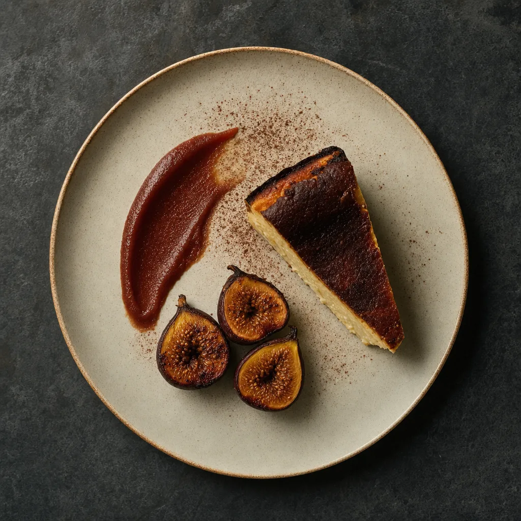 Tarta vasca quemada con dulce de membrillo e higos asados